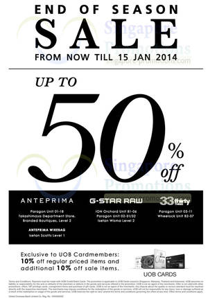 Featured image for (EXPIRED) Anteprima, G-Star Raw & 33 Thirty Three End of Season SALE 18 Dec 2013 – 15 Jan 2014