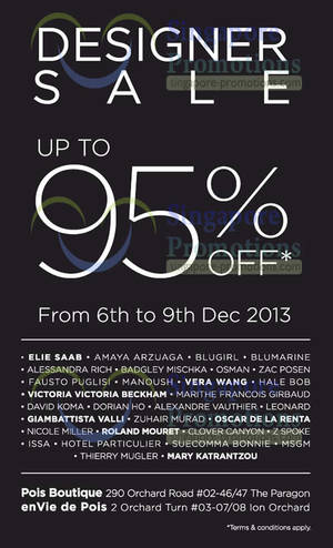 Featured image for (EXPIRED) Designer SALE Up To 95% OFF @ Paragon & ION Orchard 6 Dec 2013
