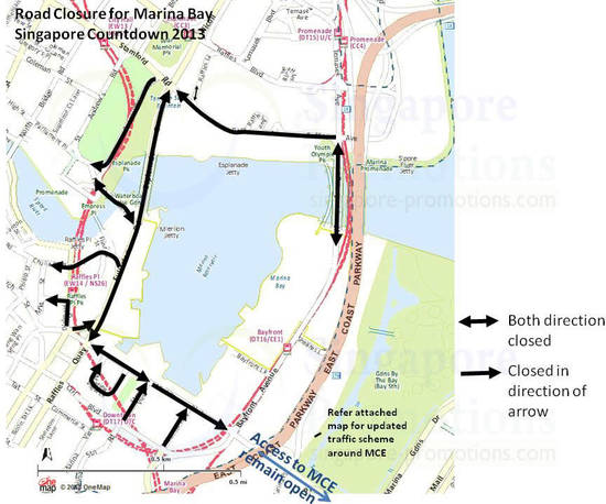 Marina Bay Singapore Countdown Road Closure 31 Dec 2013