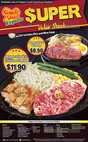 Featured image for (EXPIRED) Pepper Lunch Express Super Value Steak Combo Meals @ Food Court Outlets 10 – 31 Dec 2013