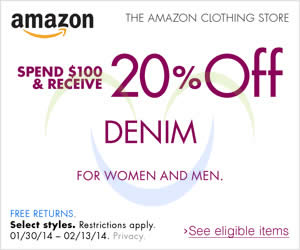 Featured image for (EXPIRED) Amazon.com 20% OFF $100 Denim Items Coupon Code 31 Jan – 14 Feb 2014