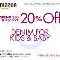 Read more about Amazon.com 20% OFF $50 Denim For Kids & Baby Items Coupon Code 25 Jan - 14 Feb 2014