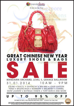 Featured image for (EXPIRED) Brandsfever Handbags & Footwear Sale Up To 95% Off @ Mandarin Orchard 31 Jan – 1 Feb 2014