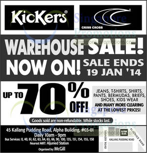 Featured image for (EXPIRED) McGill Up To 70% OFF Kickers & Criss Cross Warehouse Sale 10 – 19 Jan 2014