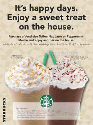 Featured image for (EXPIRED) Starbucks Buy 1 Get 1 FREE (1 FOR 1) Weekdays Promo @ NUS 15 – 21 Jan 2014