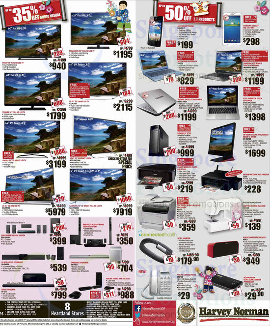 TVs, Home Theatre Systems, Notebooks, Printers, Phones, LG, Sony, Samsung, Sony, Philips, Fuji Xerox, Lenovo, HP, Asus, Toshiba