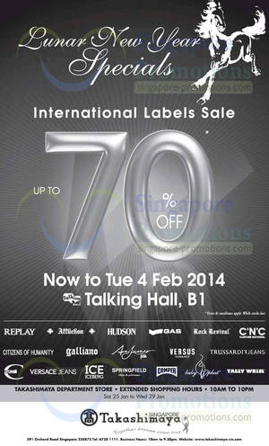 Featured image for (EXPIRED) International Labels Up To 70% OFF SALE @ Takashimaya 25 Jan – 4 Feb 2014