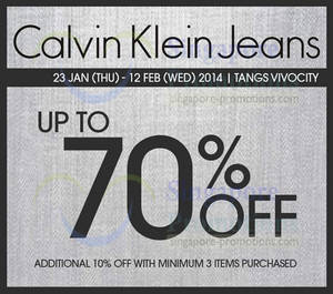 Featured image for (EXPIRED) Calvin Klein Jeans Up to 70% OFF @ Tangs VivoCity 23 Jan – 12 Feb 2014