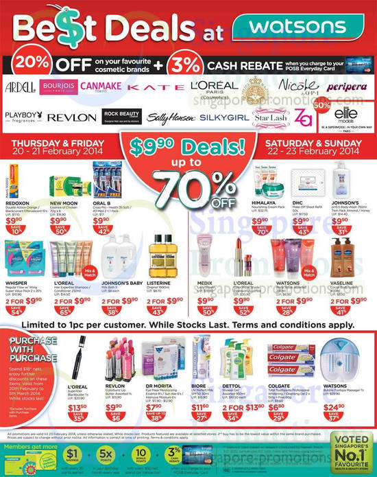 20 Percent Off Selected Cosmetic Brands, 9.90 Deals, Revlon, Loreal, Biore, Redoxon, New Moon, DHC, Himalaya, Johnsons, Medix