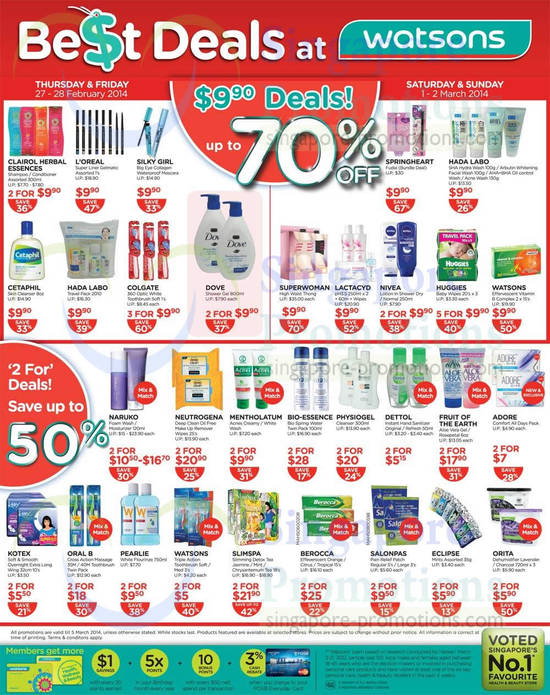 9.90 Offers, 2 For Deals, Bio-essence, Physiogel, Neutrogena, Hada Labo, LOreal, Oral B, Salonpas