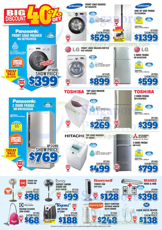 Appliances, Washers, Fridges, Fans, Vacuum Cleaners, Panasonic, LG, Samsung, Toshiba, Hitachi, Mitsubishi Electric, KDK