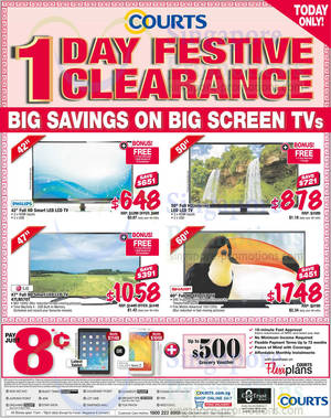 Featured image for (EXPIRED) Courts 1 Day Big Screen TVs Festive Clearance Offers 5 Feb 2014