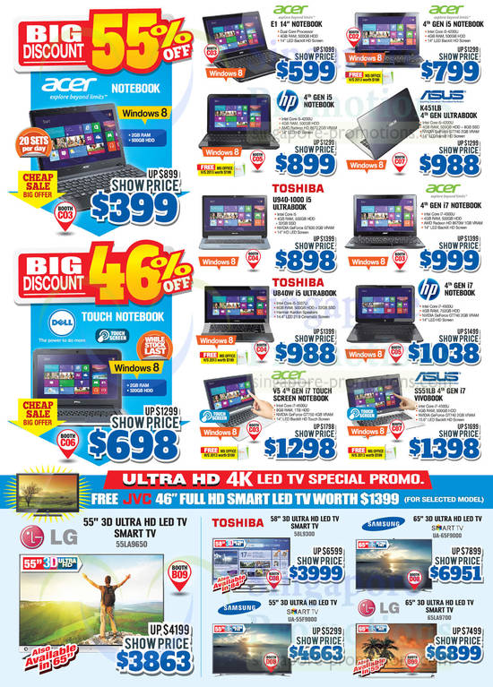 Notebooks, TVs, Acer, Asus, Toshiba, LG, Samsung