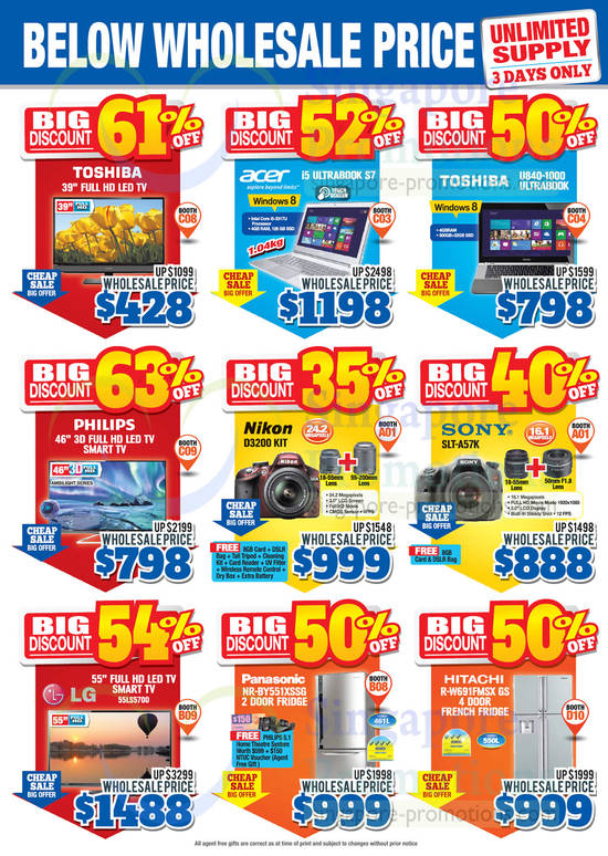 Up To 63 Percent Off Below Wholesale Price Offers, Unlimited Supply, Notebooks, DSLRs, TVs, Fridges