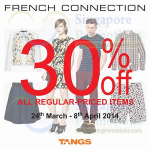 Featured image for (EXPIRED) French Connection FCUK 30% OFF Storewide @ Tangs 24 Mar – 8 Apr 2014