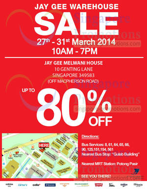 Featured image for (EXPIRED) Jay Gee Warehouse SALE @ Jay Gee Melwani House 27 – 31 Mar 2014