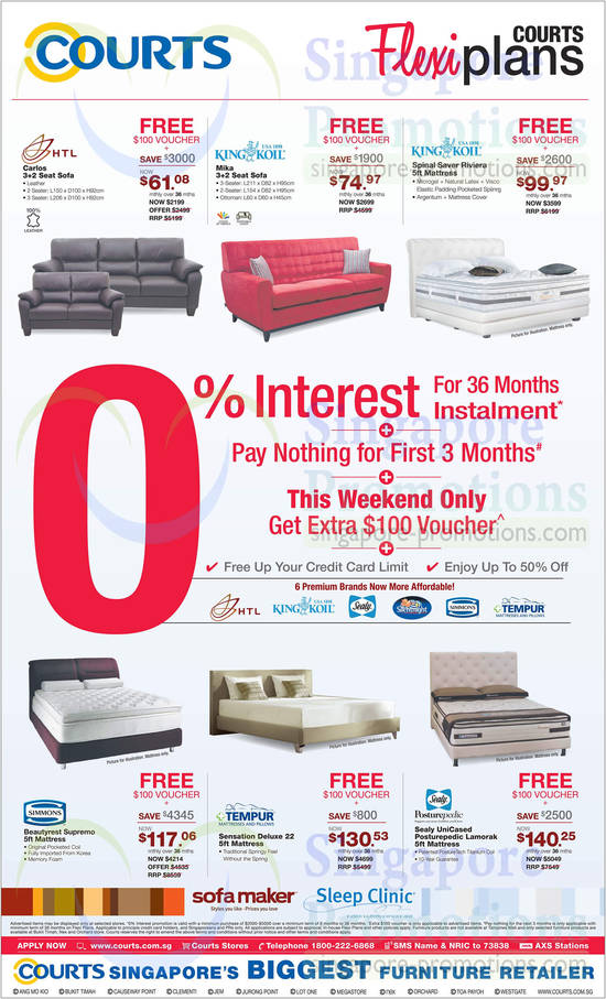 Sofa Sets, Mattresses, HTL, King Koil, Simmons, Tempur, Sealy Posturepedic