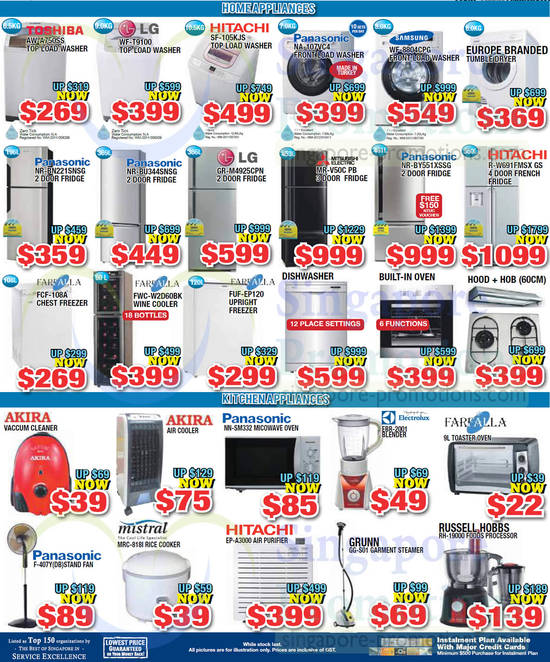 Washers, Fridges, Freezers, Ovens, Wine Coolers, Fans, Air Purifiers, Toshiba, LG, Hitachi, Panasonic, Samsung