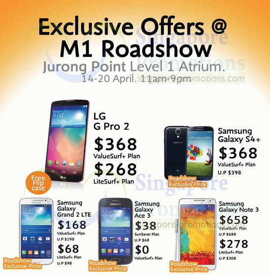 15 Apr Handphone Shop Roadshow LG G Pro 2, Samsung Galaxy S4, Grand 2, Ace 3, Note 3