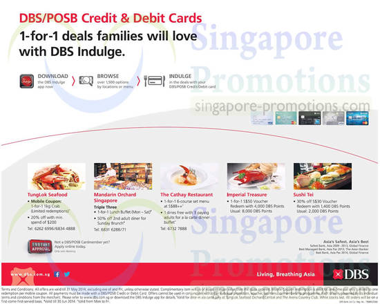 17 Apr 1 for 1 Deals TungLok Seafood, Mandarin Orchard Singapore, The Cathay Restaurant, Imperial Treasure, Sushi Tei