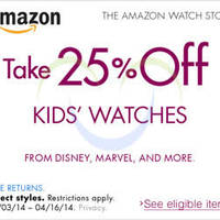 Read more about Amazon.com 25% OFF Kids Watches Coupon Code (NO Min Spend) 3 - 17 Apr 2014
