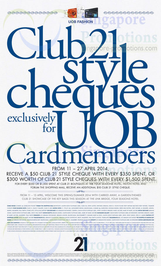 Club 21 Deals for UOB Cardmembers 10 Apr 2014.