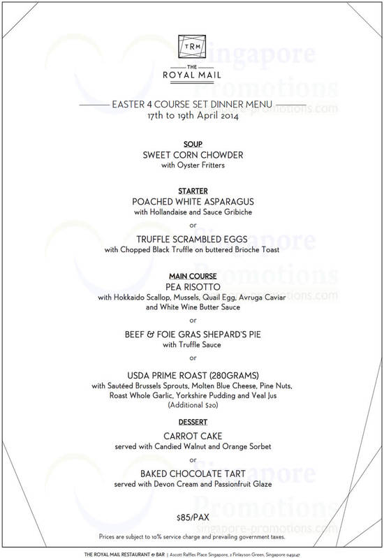 Easter 4 Course Set Dinner Menu