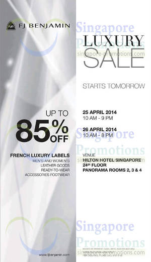 Featured image for (EXPIRED) FJ Benjamin Up To 85% Off Luxury Sale @ Hilton Hotel 25 – 26 Apr 2014