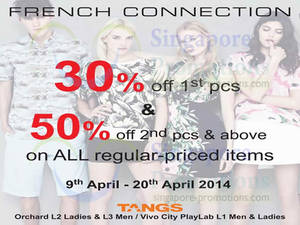 Featured image for (EXPIRED) French Connection 50% OFF Storewide @ Tangs 9 – 20 Apr 2014