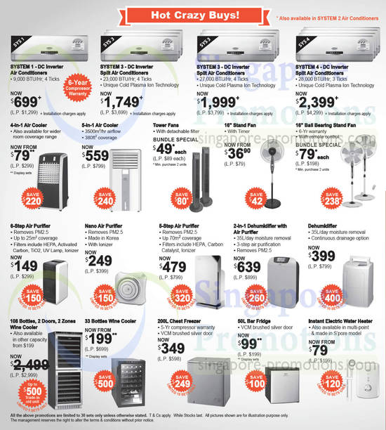 Hot Crazy Buys Air Conditioners, Fans, Air Purifiers, Wine Coolers, Bar Fridges