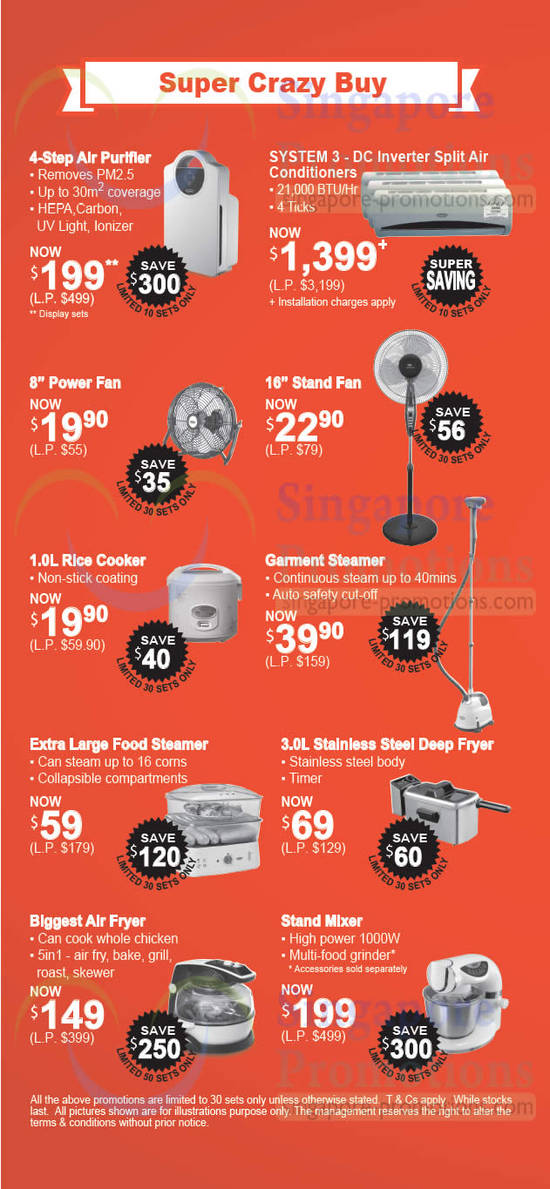 Super Crazy Buys Kitchenware, Garment Steamer, Fan, Air Conditioner