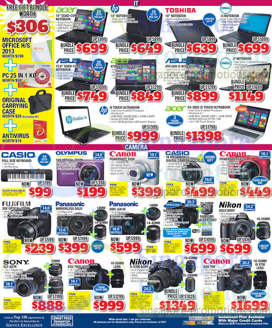 Notebooks, Digital Cameras, DSLRs, Acer, Canon, Panasonic, Samsung, Sony, Canon, Nikon