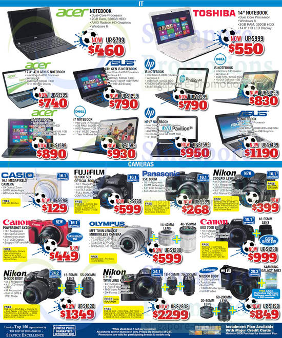 Notebooks, Digital Cameras, Nikon, Acer, Asus, HP, Canon, Olympus, Casio