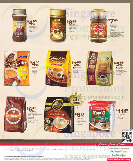 Coffee Mix, Old Town, Cafe Direct, Mr.Cafe, Aik Cheong, Fairprice, Moccona