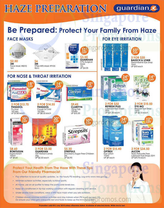 Haze Preparation, Face Masks, For Eye, Nose, Throat Irritation, Strepsils, Clarityn, Panadol, Alcon, 3M