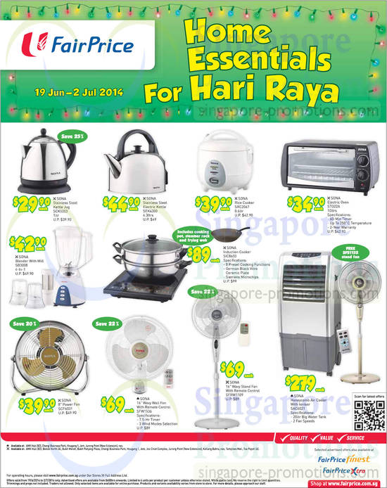 Sona Fans, Air Coolers, Kettles, Rice Cookers, Blenders, Electric Oven