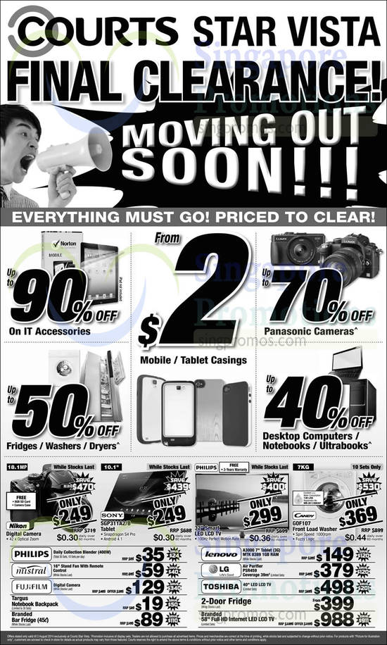 1 Aug Final Clearance Discounts On IT Accessories, Fridges, Washers, Dryers, Digital Cameras, Notebooks, Desktop PCs