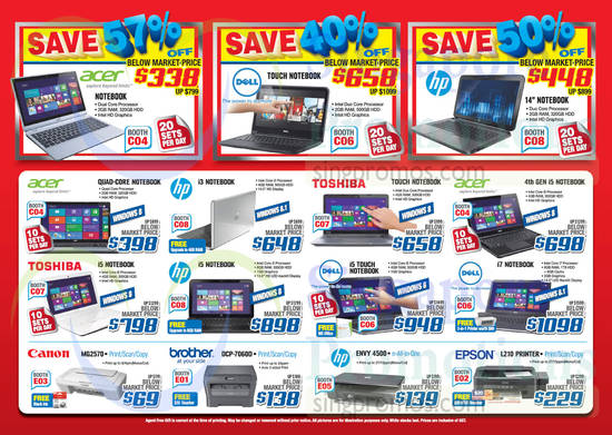 29 Jul Notebooks, Printers, Acer, Dell, HP, Toshiba, Brother, Epson, Canon