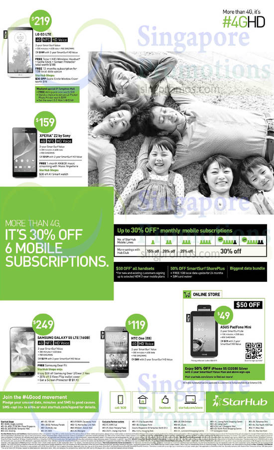 LG G3, Sony Xperia Z2, Samsung Galaxy S5, HTC One M8, Asus Padfone Mini, 30 Percent Off 6 Mobile Subscriptions