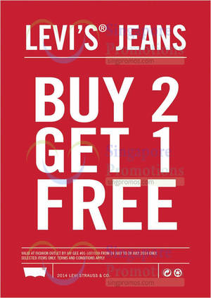 Featured image for (EXPIRED) Levi’s Buy 2 Get 1 FREE Promo @ IMM 24 – 28 Jul 2014