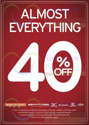 Featured image for (EXPIRED) World of Sports 40% OFF Almost Everything Sale 18 – 20 Jul 2014