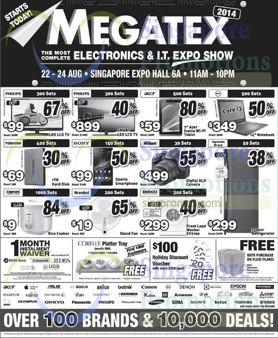 22 Aug TVs, Tablets, Notebooks, Mobilephones, Digital Cameras, Fridges, Rice Cooker, Philips, Acer, Dell, Toshiba, Sony, Nikon, Free Items, Voucher