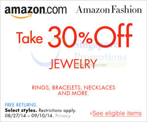 Featured image for (EXPIRED) Amazon.com 30% OFF Jewelry Coupon Code (NO Min Spend) 31 Aug – 11 Sep 2014