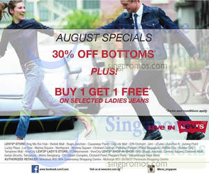 Featured image for (EXPIRED) Levi’s 30% OFF Bottoms & Buy 1 Get 1 Free Selected Jeans Promo 8 – 31 Aug 2014