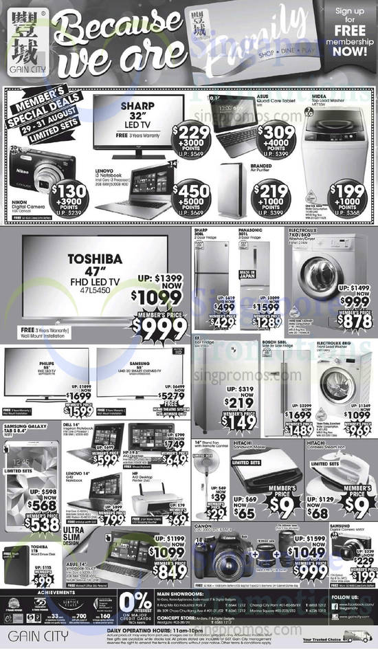 Washers, TVs, Tablets, Printer, Fridges, DSLRs, Digital Cameras, Midea, Philips, Samsung, HP, Electrolux, EF, Canon