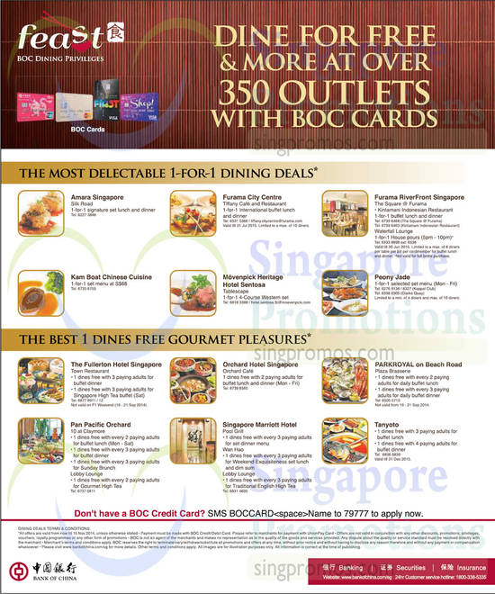 1 For 1 Dining Deals, 1 Dines Free Gourmet Pleasures, Amara Singapore, Furama City Centre, Peony Jade, The Fullerton Hotel, Orchard Hotel, ParkRoyal