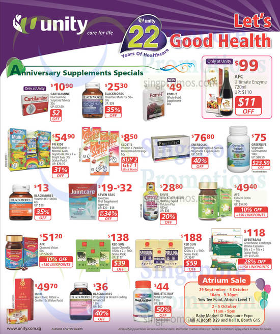 26 Sep Anniversary Supplements Specials, Atrium Sale, AFC, Pomi-T, PN Kids, Enerbolis, Greenlife, Lifestream, Red Sun, AFC, Huiji, Blackmores