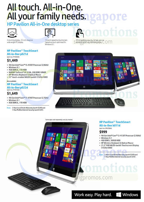 AIO Desktop PCs Pavilion TouchSmart 23-p021d, 23-p022d, 22-h011d