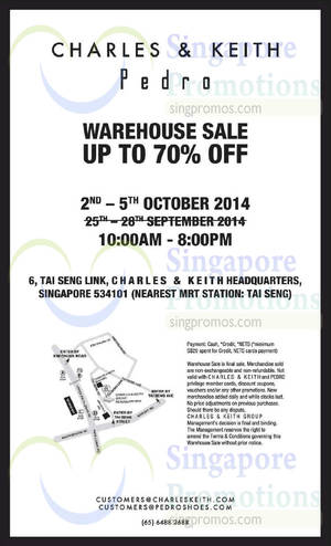 Featured image for (EXPIRED) Charles & Keith & Pedro Final Warehouse Sale Up To 70% Off 2 – 5 Oct 2014