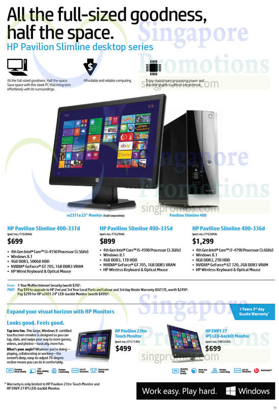 Desktop PCs, Monitors, Pavilion 400-337d, 400-335d, 400-336d, 23tm, Envy 27